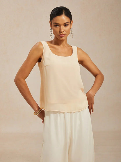 Sequin Mesh Round Neck 3/4 Sleeve Twinset