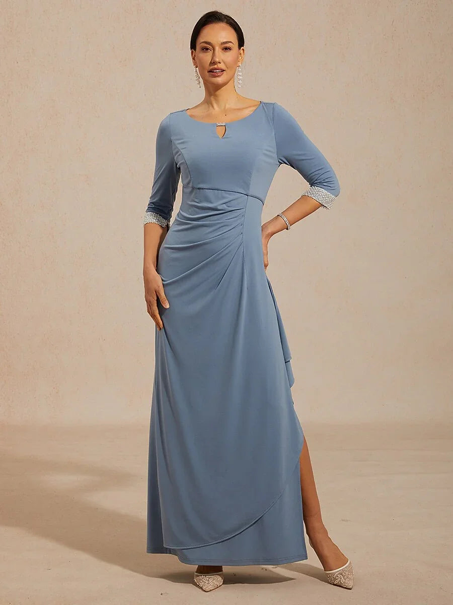 Empire Waist Jersey Dress with Beaded Cuff