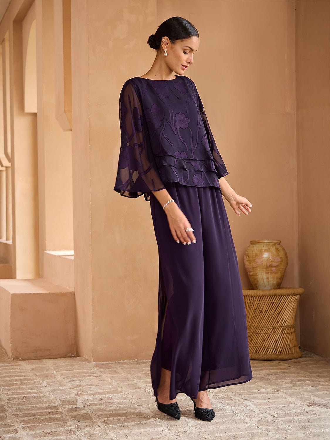 Straight Leg Chiffon Pants