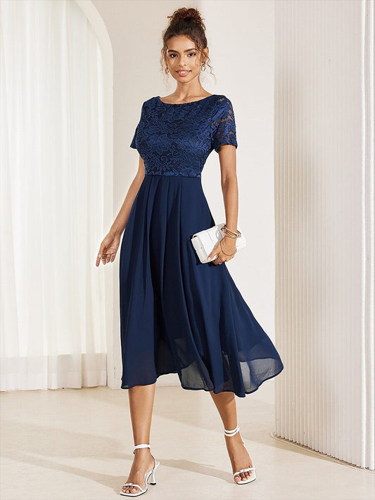 Lace Chiffon Midi Dress