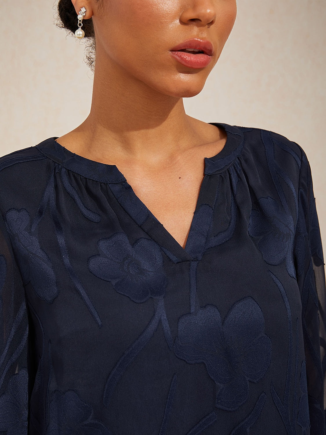 Notched Neck Floral Tops