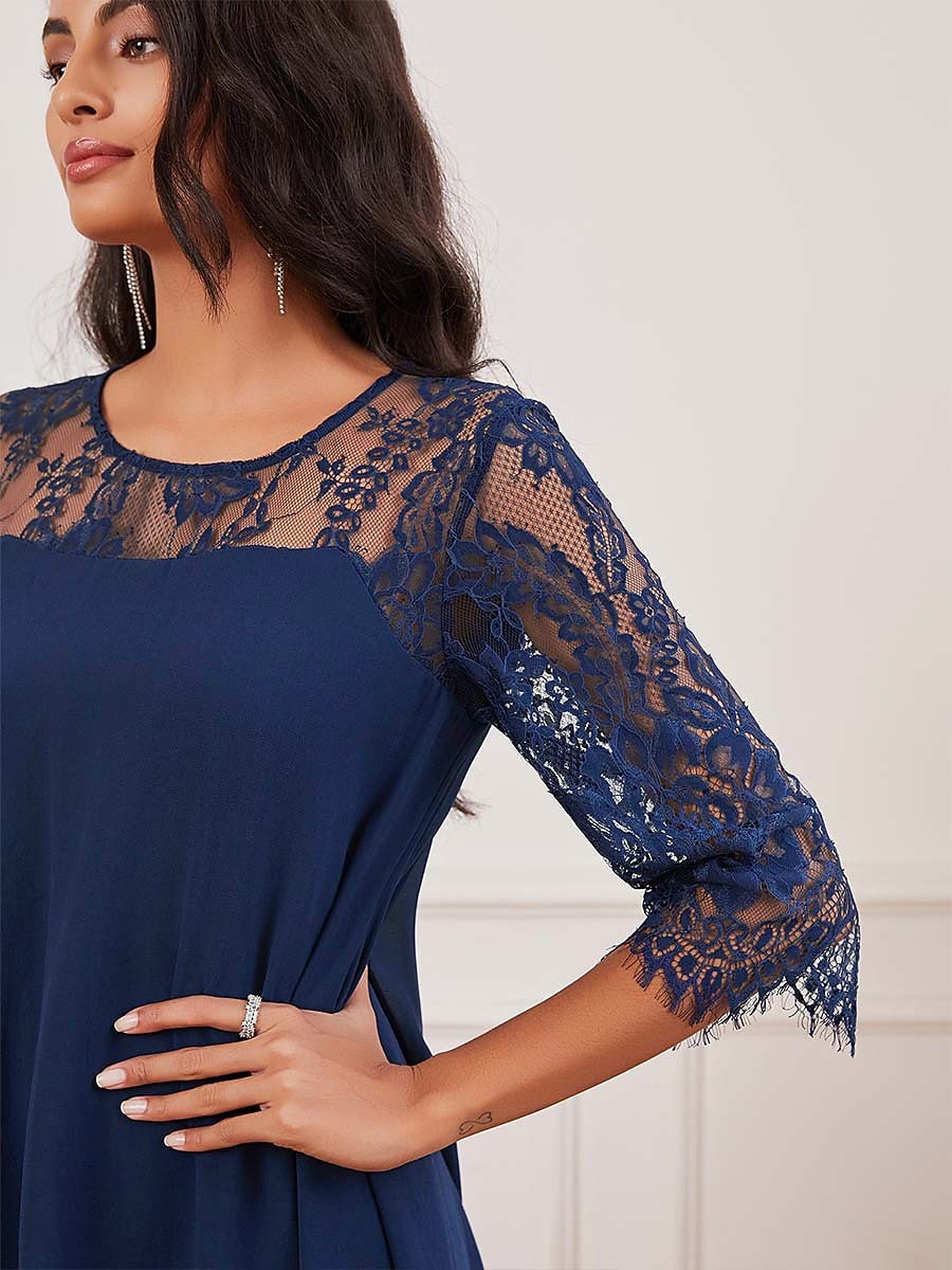Lace Trim Chiffon Midi Dress