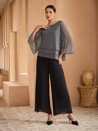 Beaded Layered Mesh Blouse