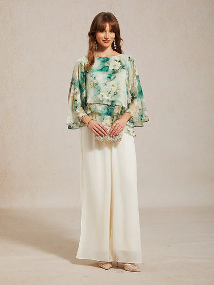 Lace Chiffon Layered Blouse with Floral Print