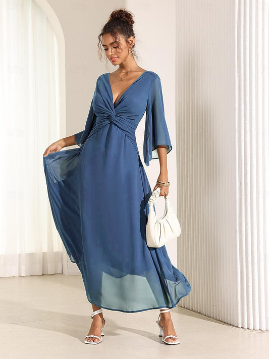 Twisted Ruffle Chiffon Maxi Dress