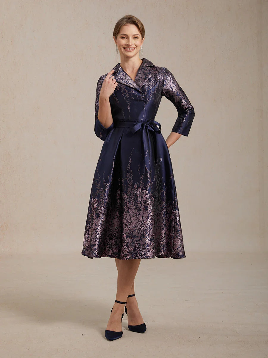 Robe chemise à imprimé jacquard fleuri avec ceinture et poches latérales