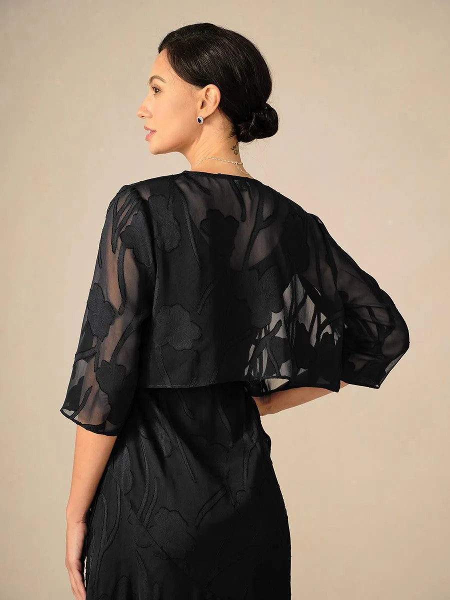 Floral Sheer Chiffon 3/4 Sleeve Shrug