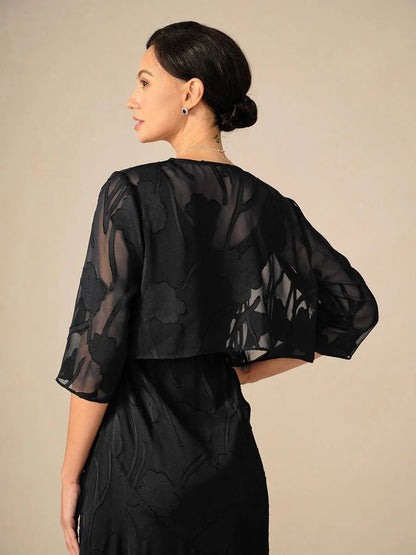 Floral Sheer Chiffon 3/4 Sleeve Shrug