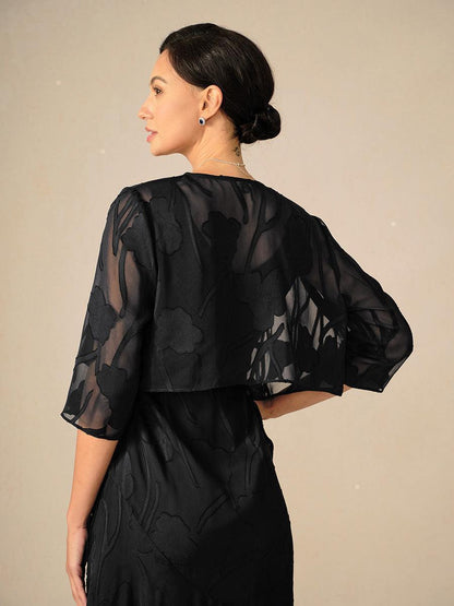 Floral Sheer Chiffon 3/4 Sleeve Shrug
