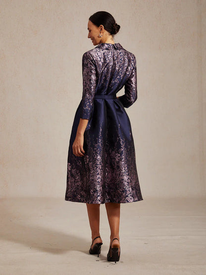 Robe chemise à imprimé jacquard fleuri avec ceinture et poches latérales