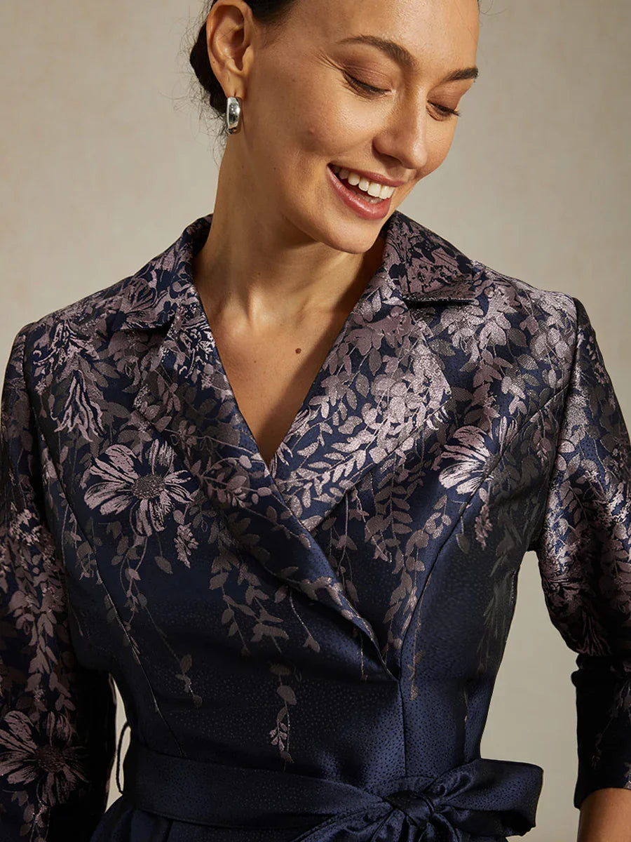 Robe chemise à imprimé jacquard fleuri avec ceinture et poches latérales