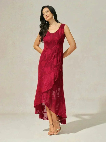 Abendkleid aus Chiffon mit Blumenmuster und asymmetrischem Saum