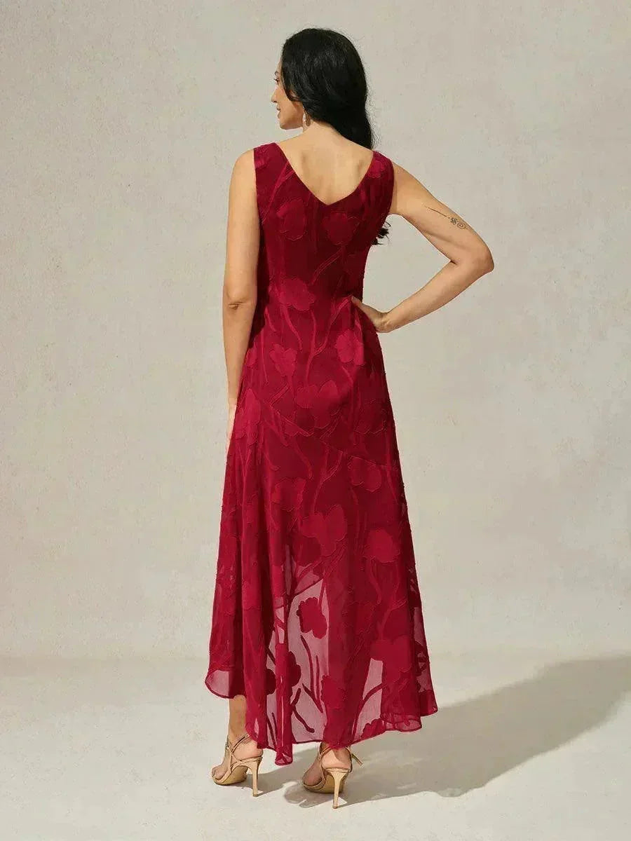Abendkleid aus Chiffon mit Blumenmuster und asymmetrischem Saum