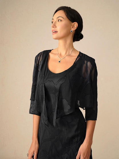 Floral Sheer Chiffon 3/4 Sleeve Shrug