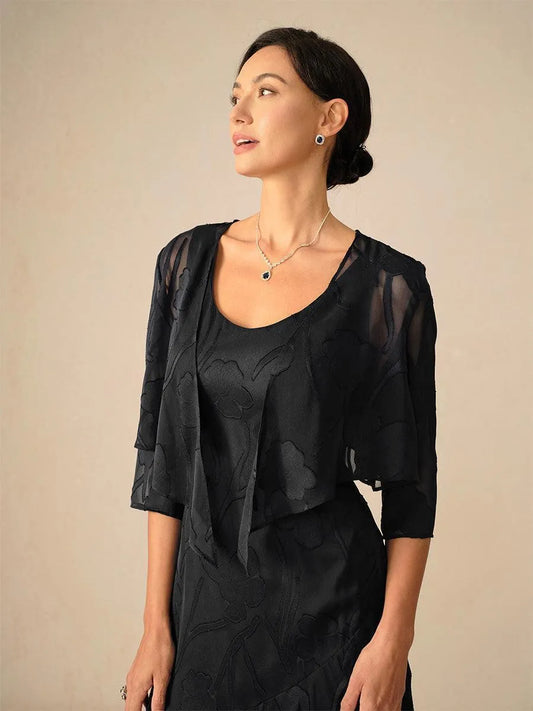 Floral Sheer Chiffon 3/4 Sleeve Shrug