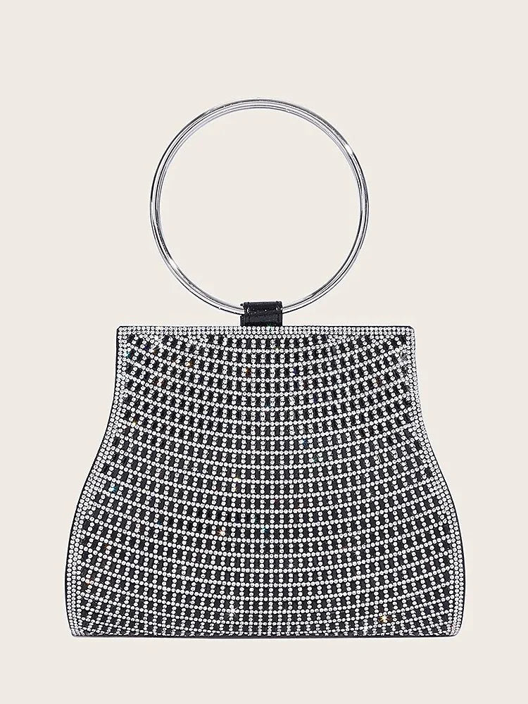Crystal Clutch with Gold Ring Handle C Elegant Bag