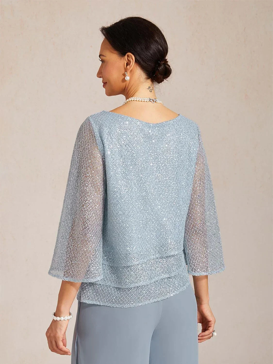 Bell Sleeves Mesh Sequin Layered Top