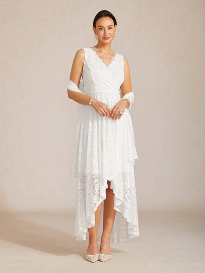 Lightweight Sleeveless Lace Wedding Dress with Matching Shawl