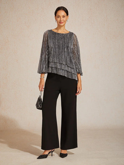 Mid-Rise Elastic Waist Wide-Leg Pants with Pockets