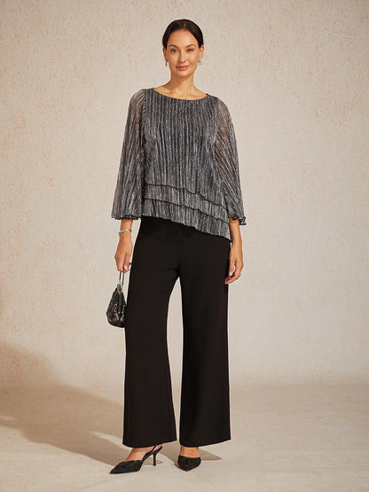 Mid-Rise Elastic Waist Wide-Leg Pants with Pockets
