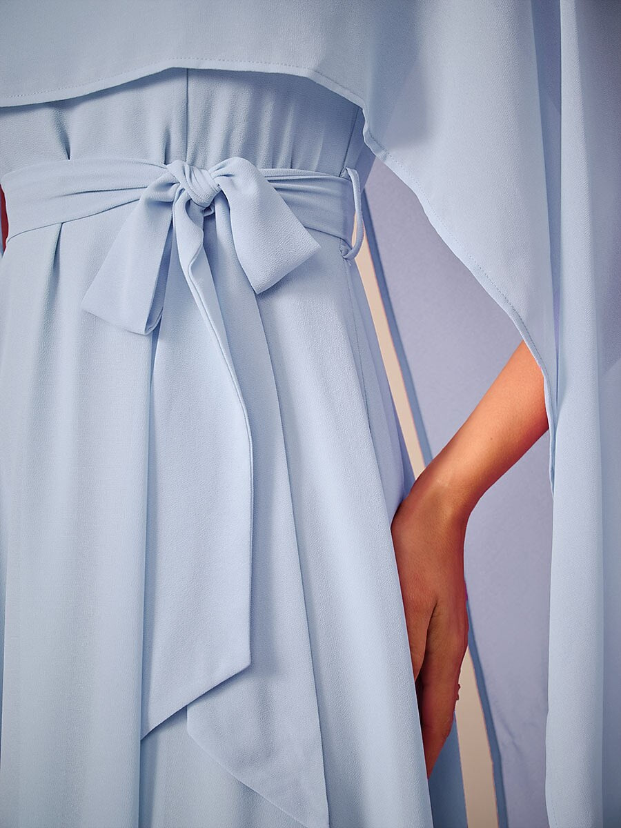 Belted Waist Chiffon Maxi Dress