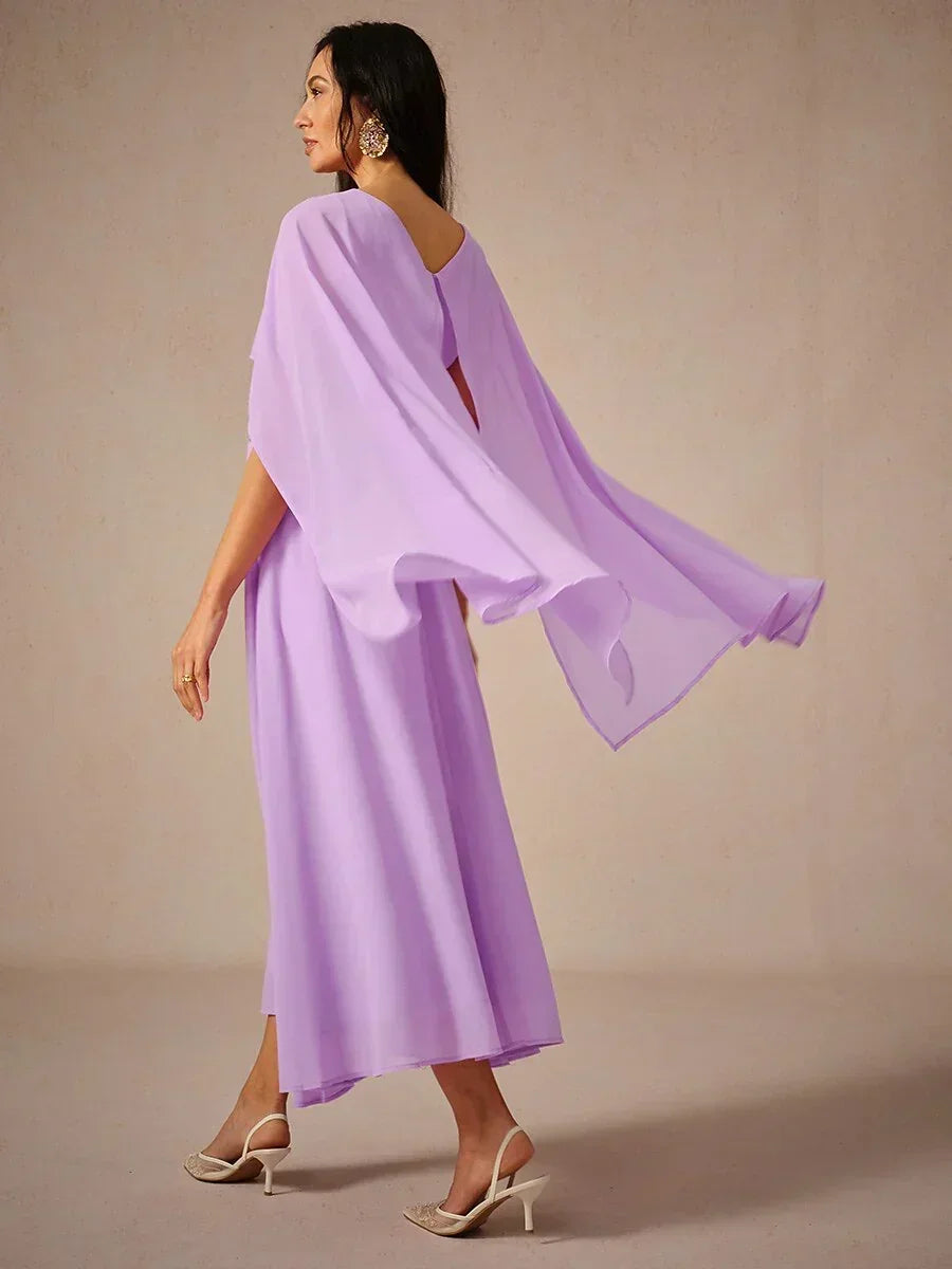 Two-Way Sheer Chiffo Cape Dress