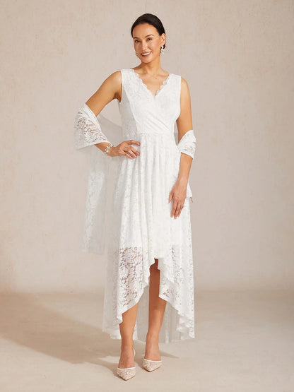 Lightweight Sleeveless Lace Wedding Dress with Matching Shawl