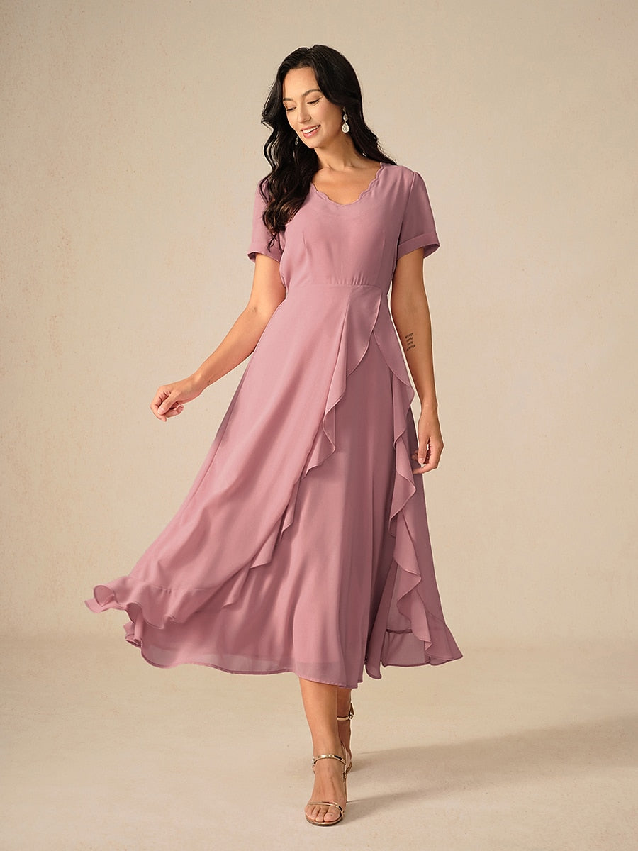 Asymmetrical Ruffle V Neck Blush Pink Maxi Dress