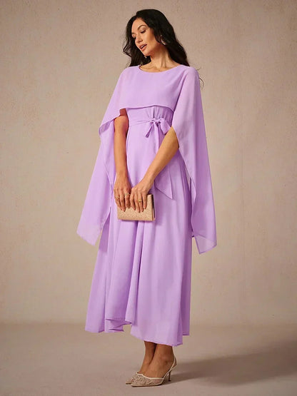 Two-Way Sheer Chiffo Cape Dress