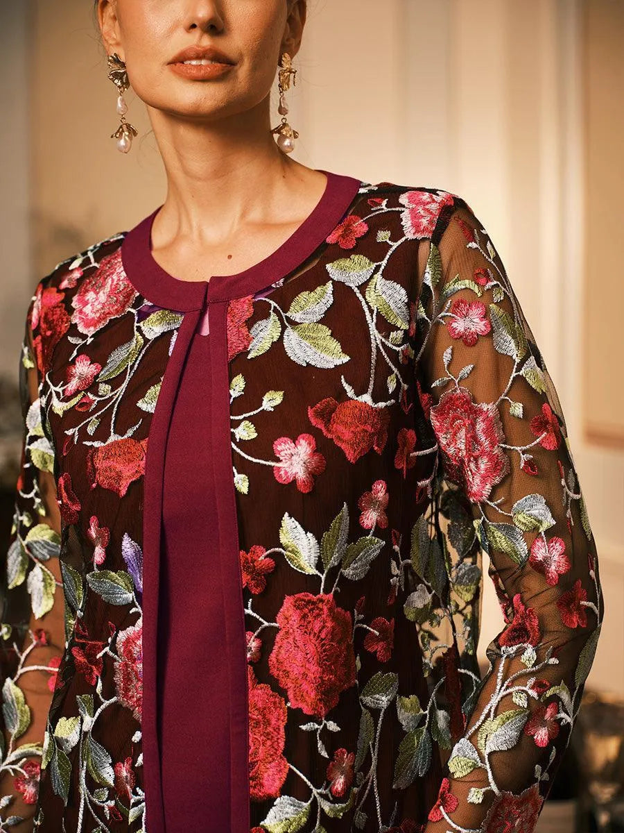 Long Floral Embroidered Lace Jacket