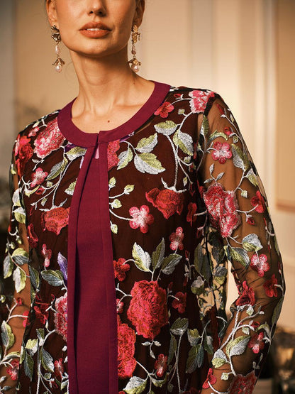 Lace Embroidered Floral Dress Set