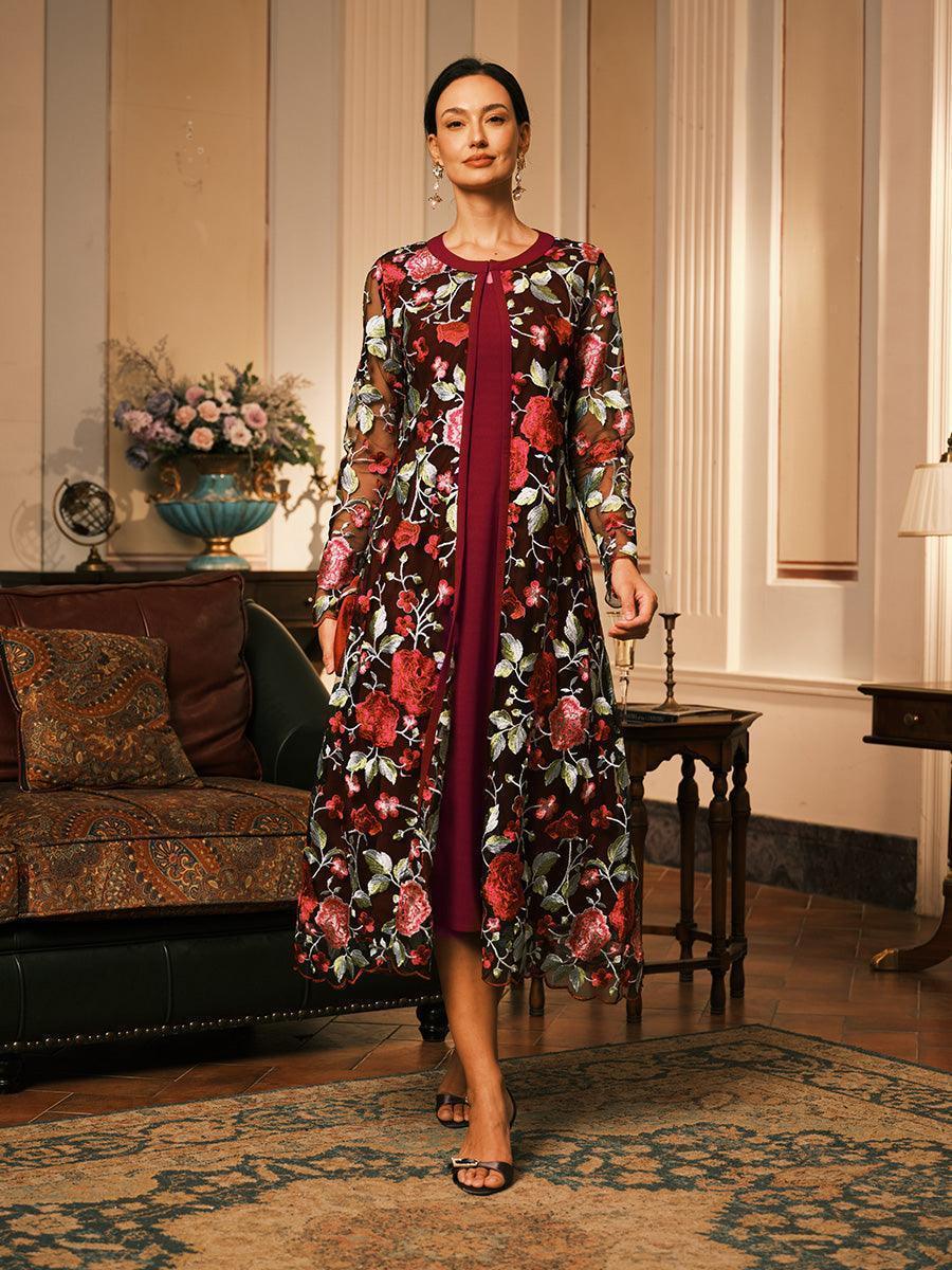 Lace Embroidered Floral Dress Set