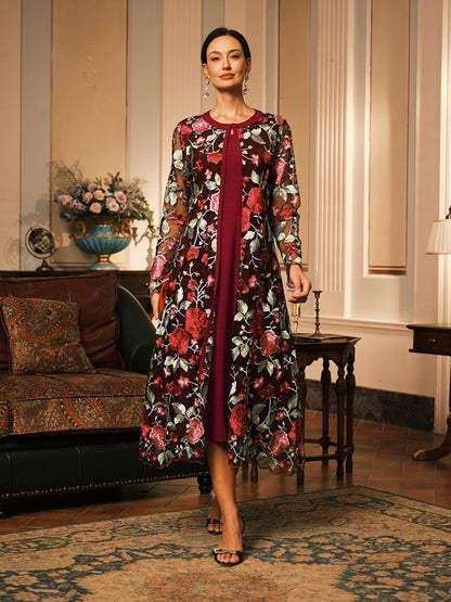 Lace Embroidered Floral Dress Set