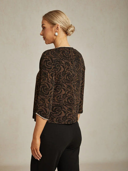 3/4 Sleeve Knit Mock Twinset with Floral Pattern