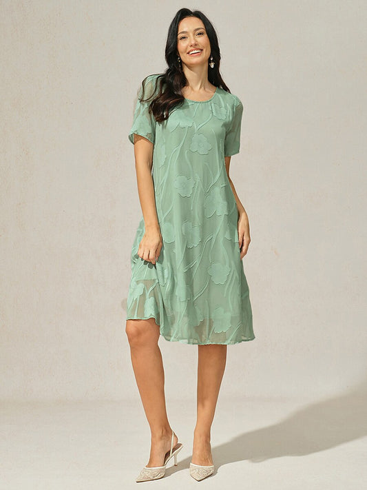 Floral Sheer Chiffon Knee-Length A Line Dress