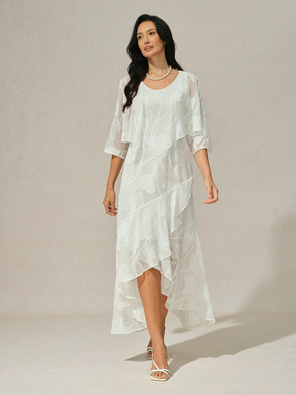 Floral Chiffon Evening Gown with Asymmetrical Hem