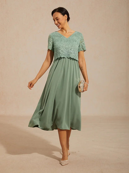 Lace A-Line Midi Dress with Side Pockets