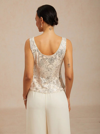 Elegant Mandarin Collar Sequin Twinset