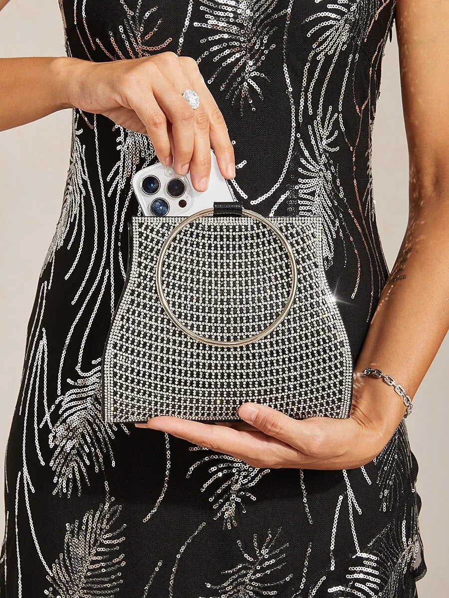 Crystal Clutch with Gold Ring Handle C Elegant Bag