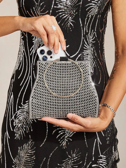 Crystal Clutch with Gold Ring Handle C Elegant Bag