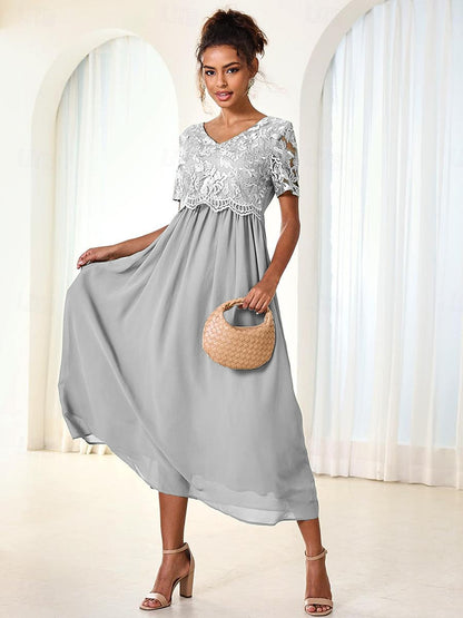 Contrast Lace Satin Midi Dress