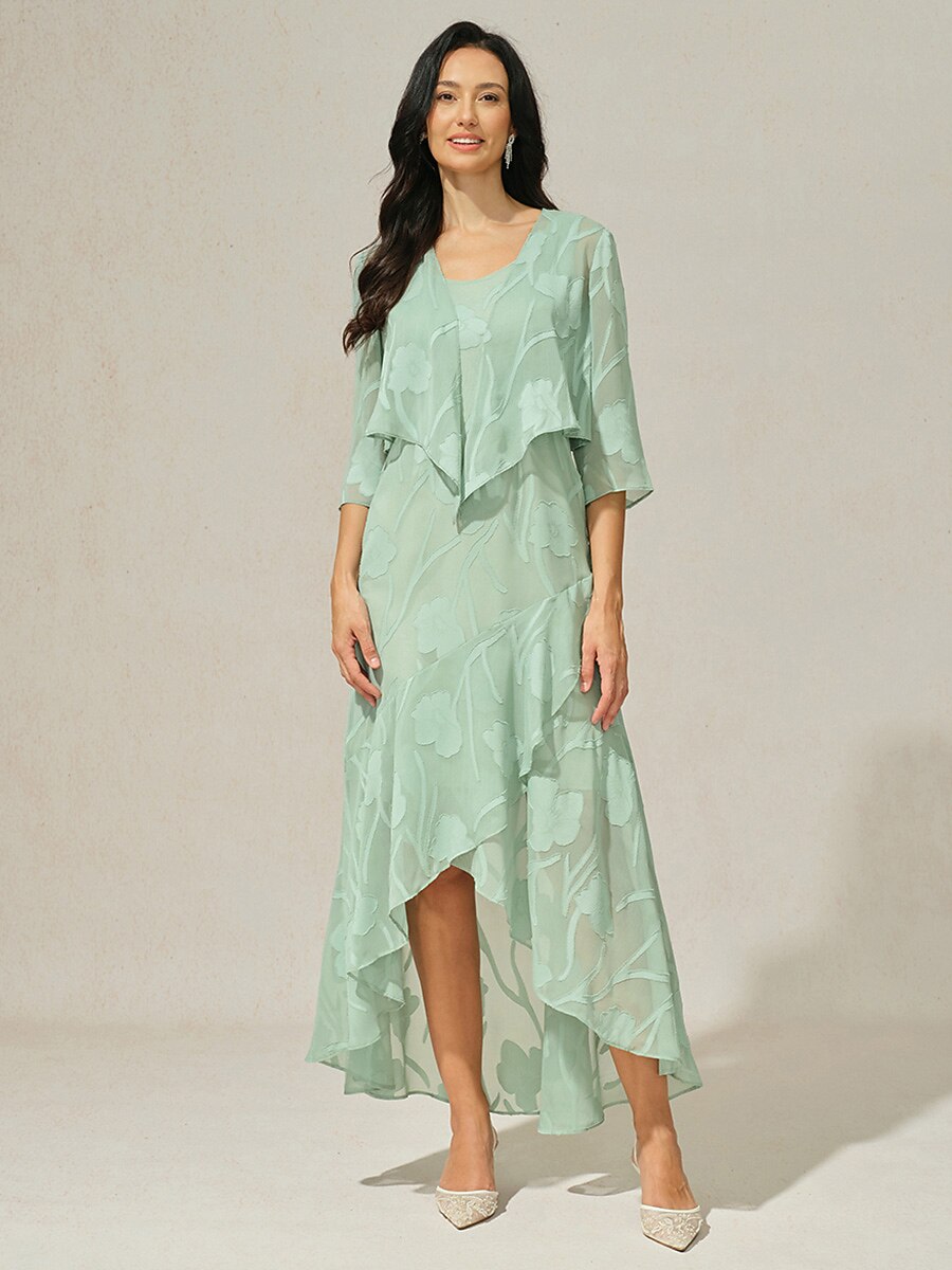Floral Chiffon Evening Gown with Asymmetrical Hem