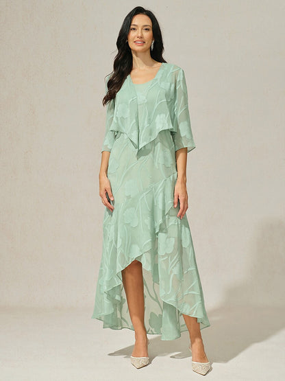Floral Chiffon Evening Gown with Asymmetrical Hem