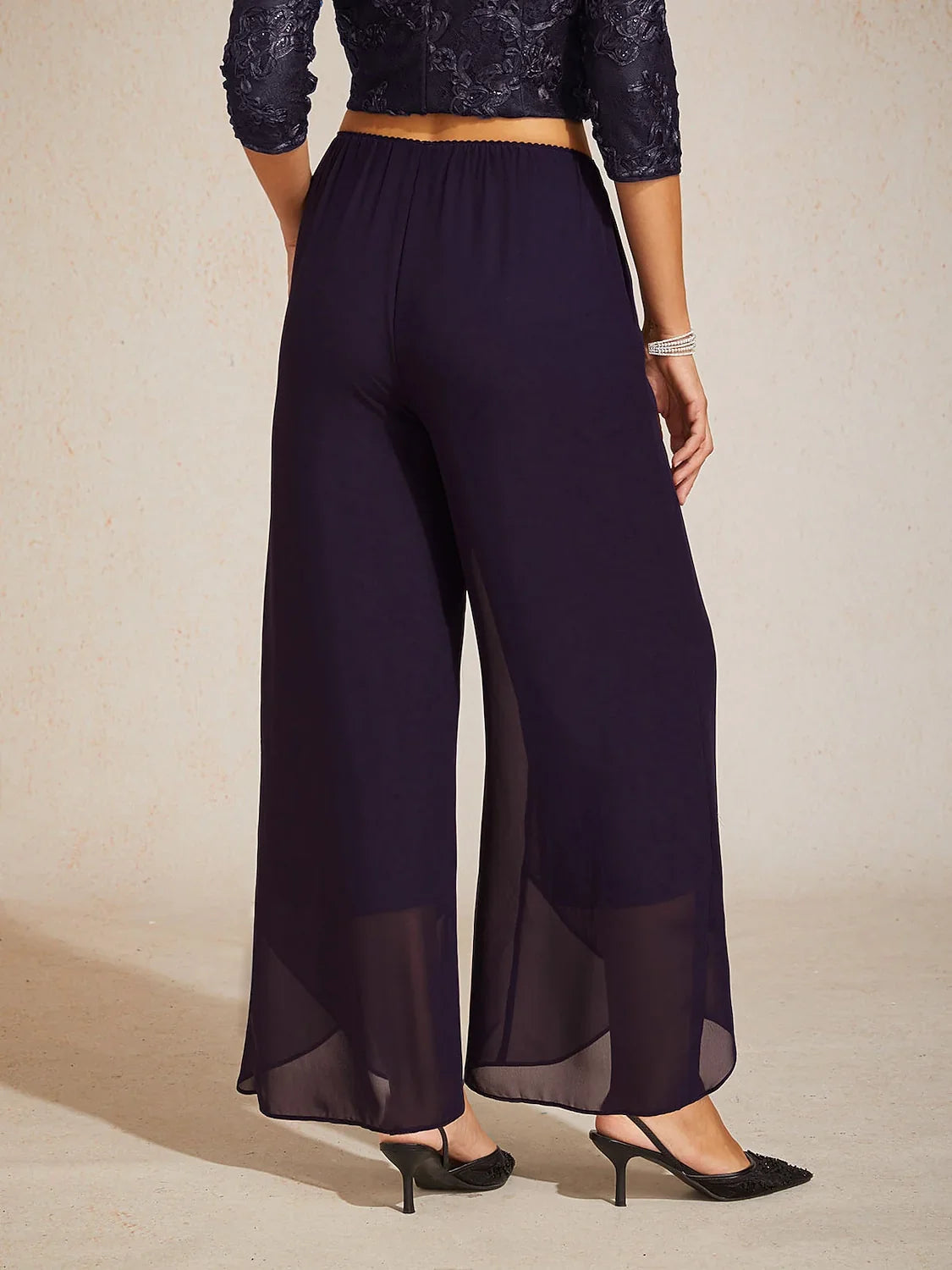 Straight Leg Mid Waist Layered Chiffon Pants