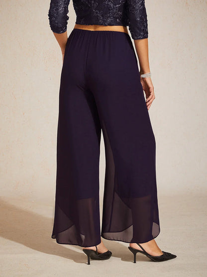 Straight Leg Mid Waist Layered Chiffon Pants