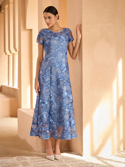 Rosette Sequin Lace Maxi Gown