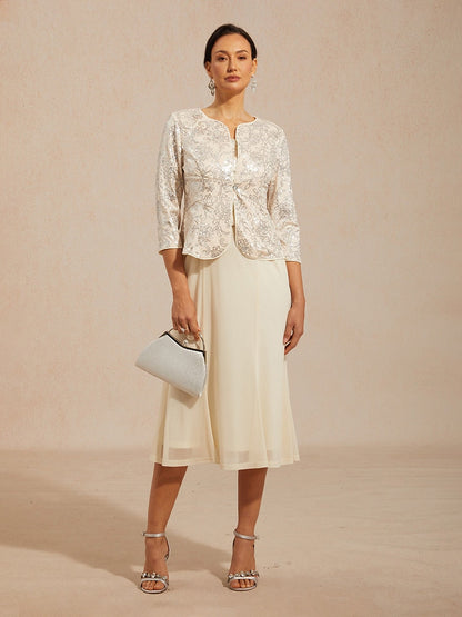 Midi Sequin Embroidered Jacket Dress