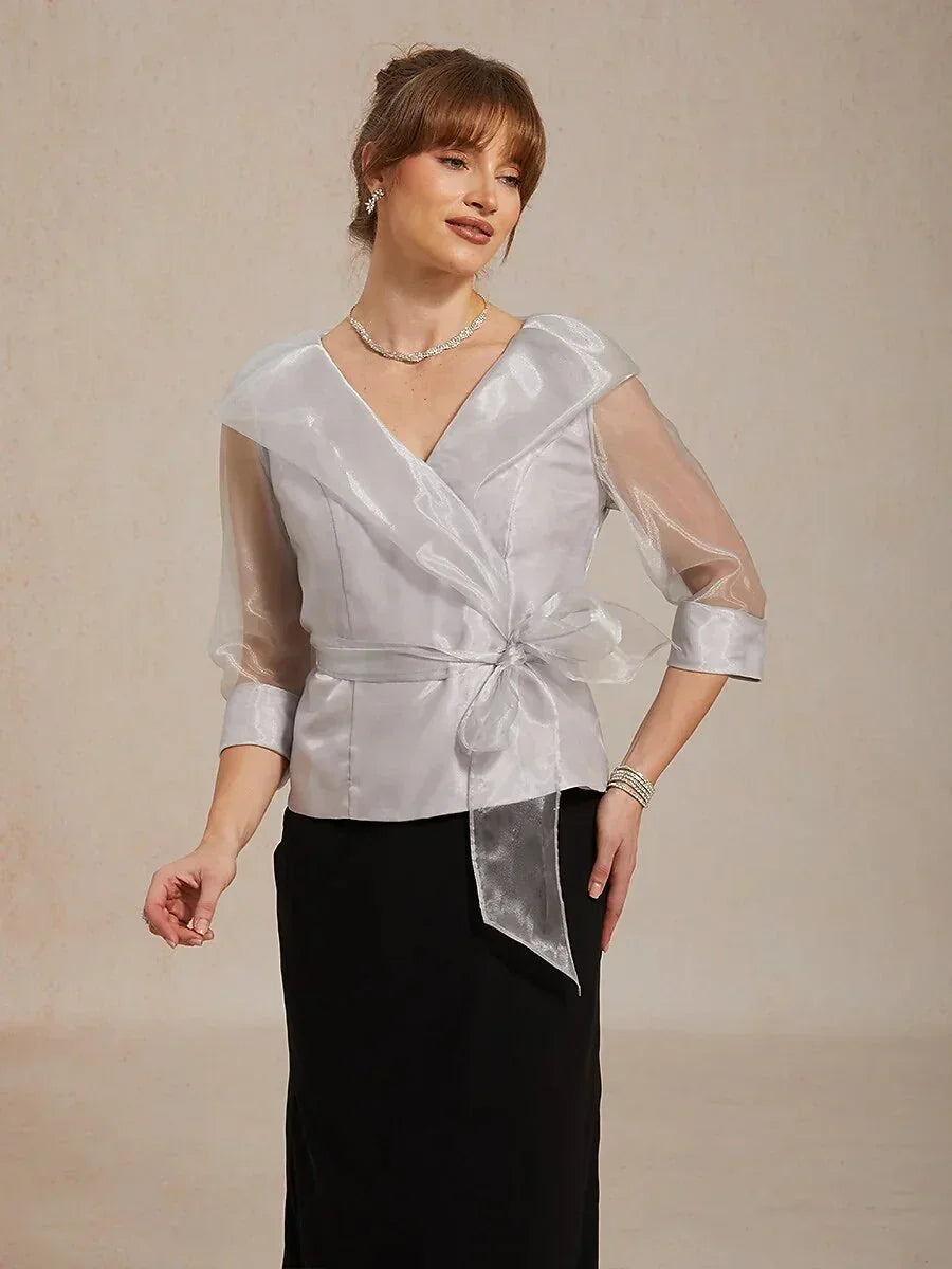 Sheer Organza Collar Tie Dressy Blouse