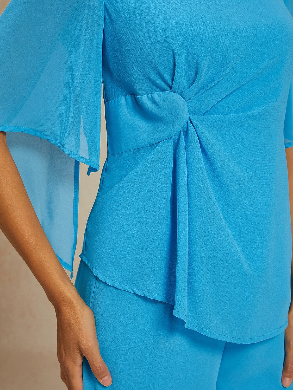 Blue Ruched Crew Neck Two-piece Set
