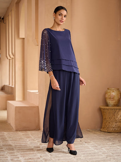 Beaded Layered Mesh Blouse